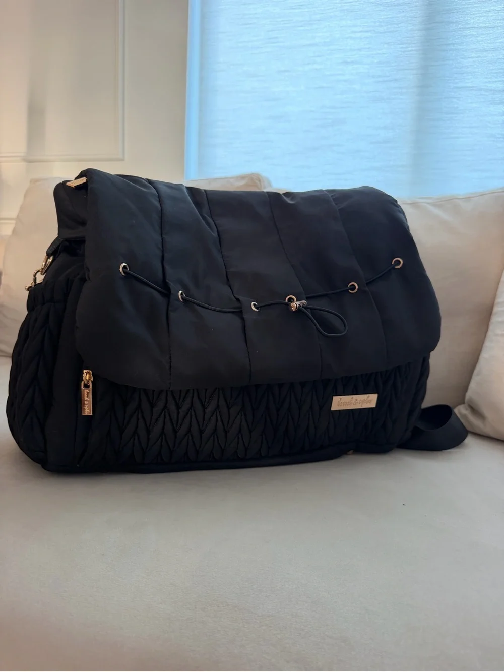 Black Quilted Crossbody Diaper Bag